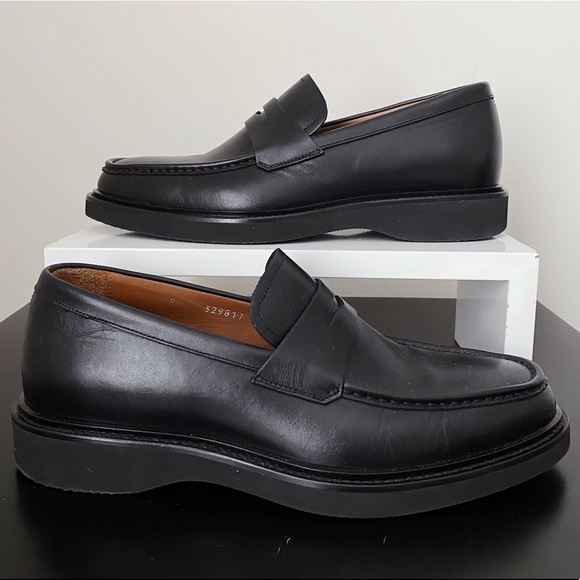 Aquatalia Kurt Black Leather Platform Penny Loafers 8 Italy Nordstrom - Picture 3 of 11